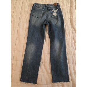 Judy Blue Jeans Womens 7/28 Blue Relaxed Fit Raw Hem Stretch Denim Distressed